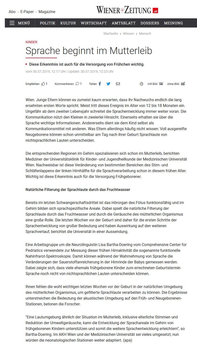 Abbildung des Artikels in der Wiener Zeitung vom 30.07.2019