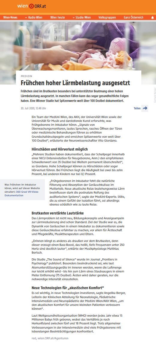 Abbildung des online Artikels im ORF vom 20.07.2020