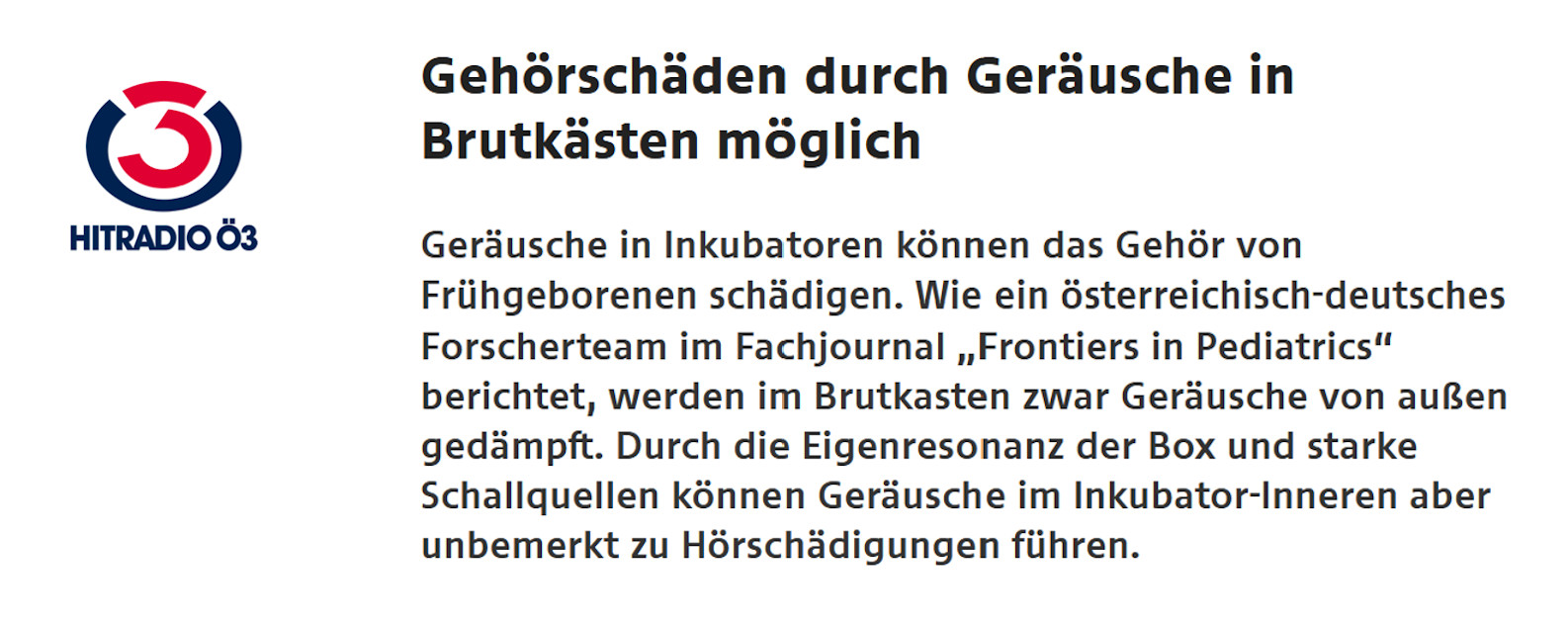 Ausschnitt aus Artikel auf Ö3 Website