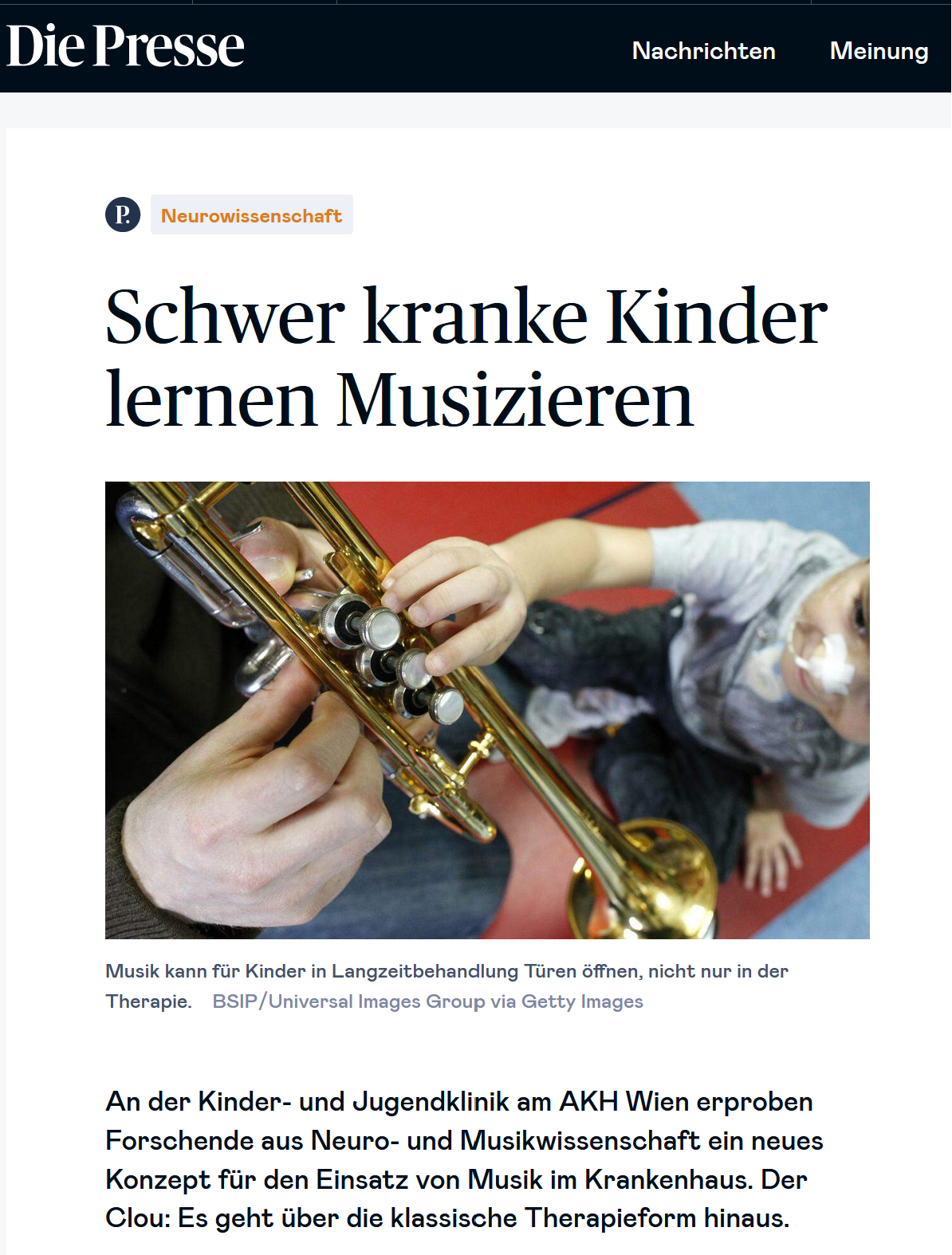 Aussschnitt aus Artikel in Die Presse